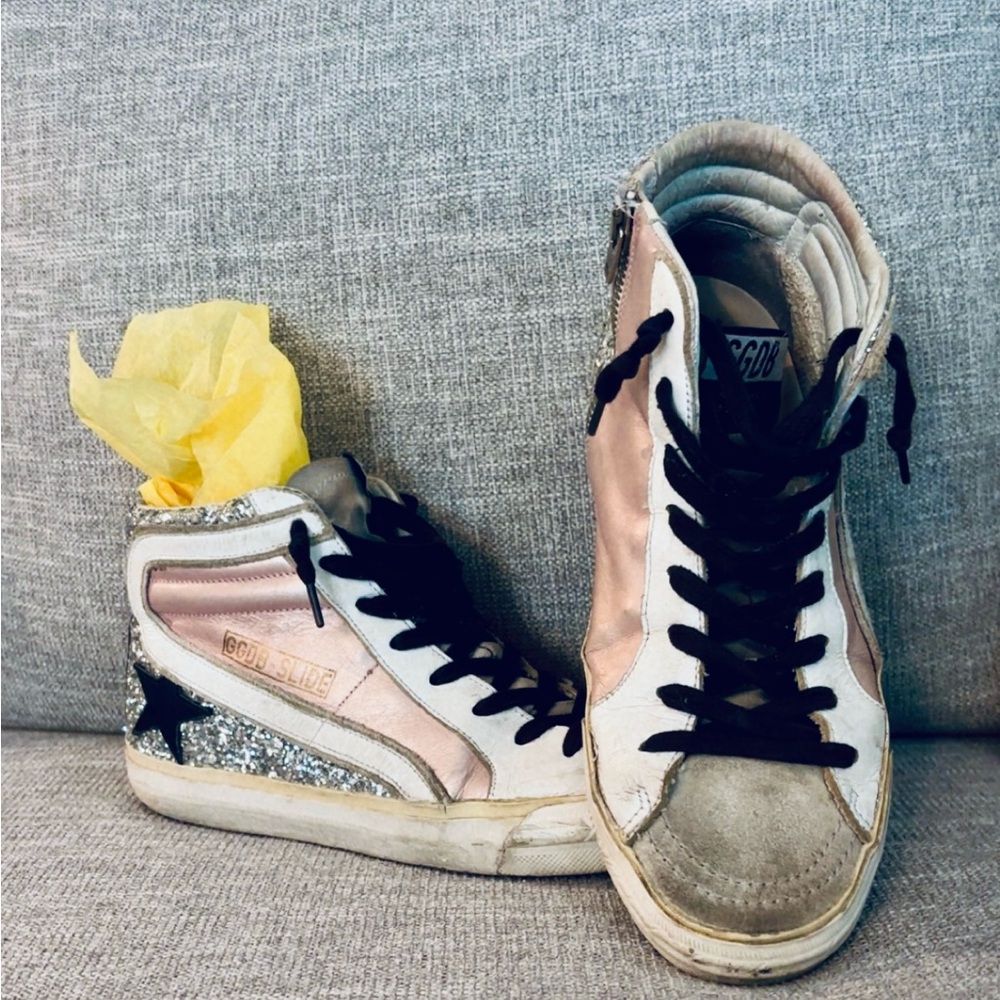 Golden Goose Pink and Silver High-Top Sneakers